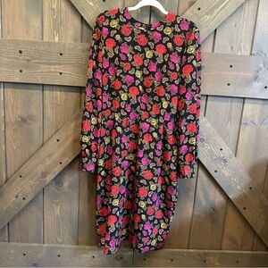 Vintage Elegant Floral Women's Dress - Black, Red, Pink, Gold